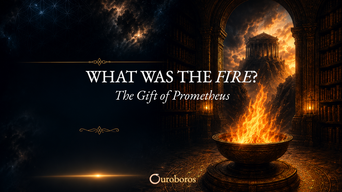 Symbolic fire of Prometheus representing knowledge, awakening, and the search for deeper truth